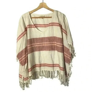 Billabong White Red Stripe Fringe Short Sleeve M